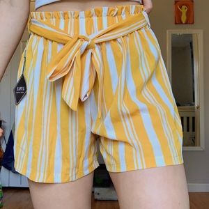 Striped “paper bag” shorts
